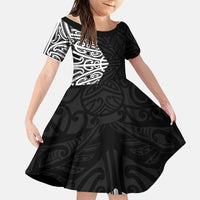 Black New Zealand Puhoro Maori Tattoo Family Matching Off Shoulder Short Dress and Hawaiian Shirt
