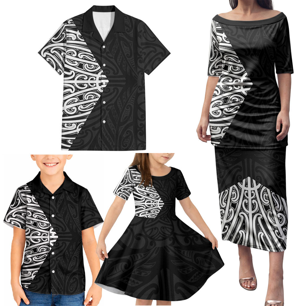 Black New Zealand Puhoro Maori Tattoo Family Matching Puletasi and Hawaiian Shirt LT14 - Polynesian Pride