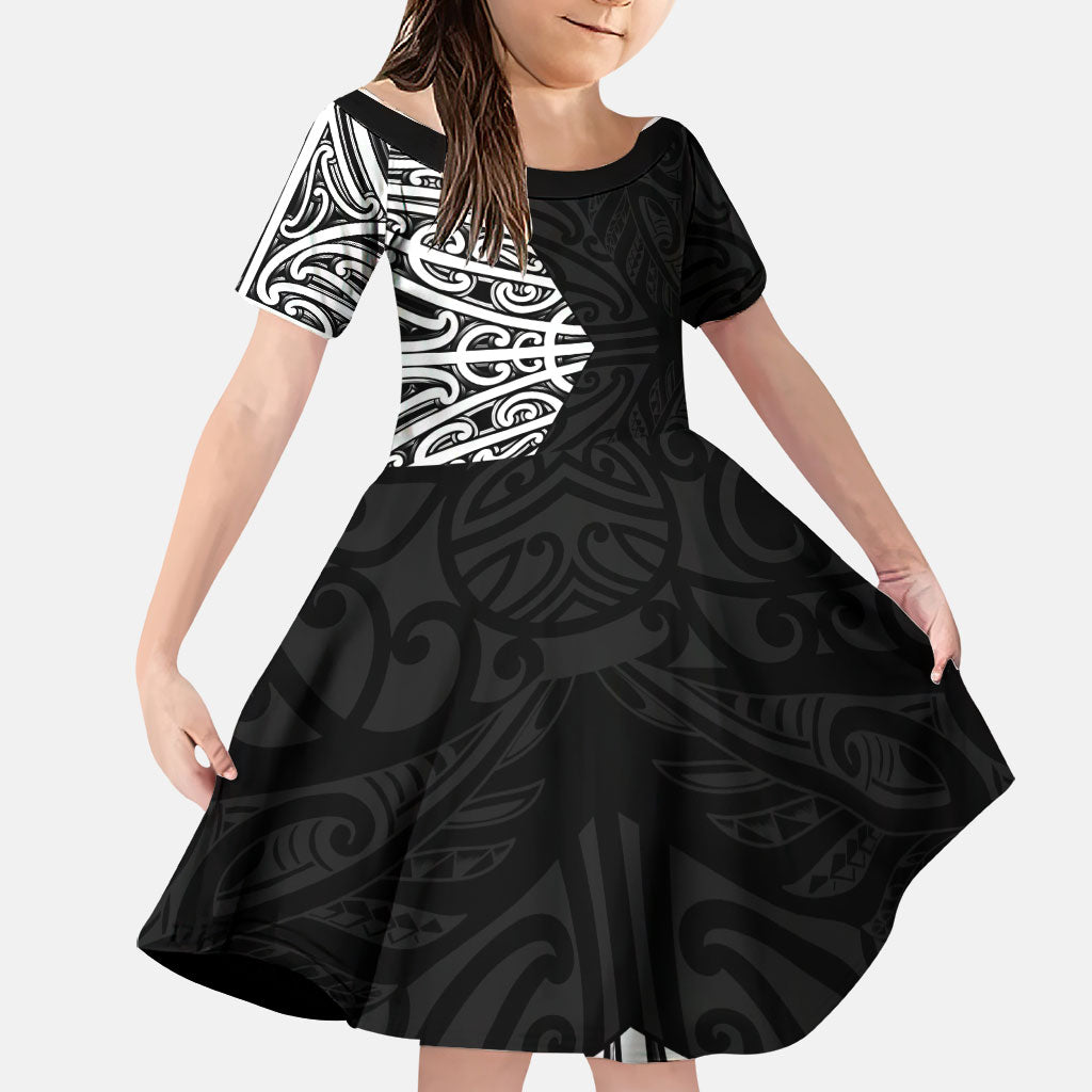 Black New Zealand Puhoro Maori Tattoo Family Matching Tank Maxi Dress and Hawaiian Shirt