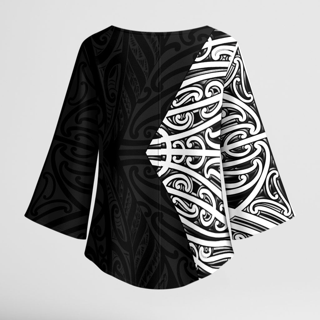 Black New Zealand Puhoro Maori Tattoo Kimono Sleeve Blouse