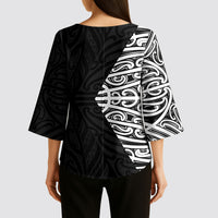 Black New Zealand Puhoro Maori Tattoo Kimono Sleeve Blouse