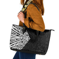 Black New Zealand Puhoro Maori Tattoo Leather Tote Bag