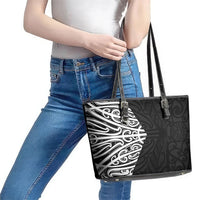 Black New Zealand Puhoro Maori Tattoo Leather Tote Bag