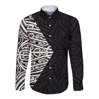Black New Zealand Puhoro Maori Tattoo Long Sleeve Button Shirt
