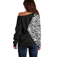 Black New Zealand Puhoro Maori Tattoo Off Shoulder Sweater