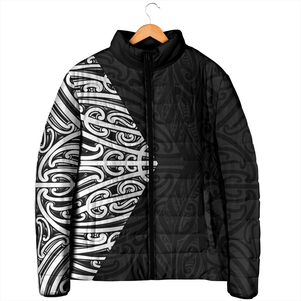 Black New Zealand Puhoro Maori Tattoo Padded Jacket