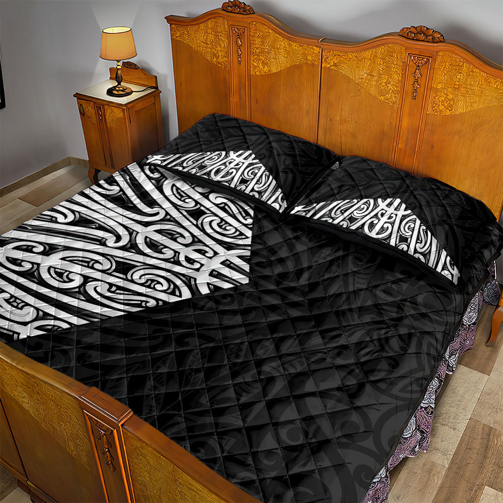 Black New Zealand Puhoro Maori Tattoo Quilt Bed Set