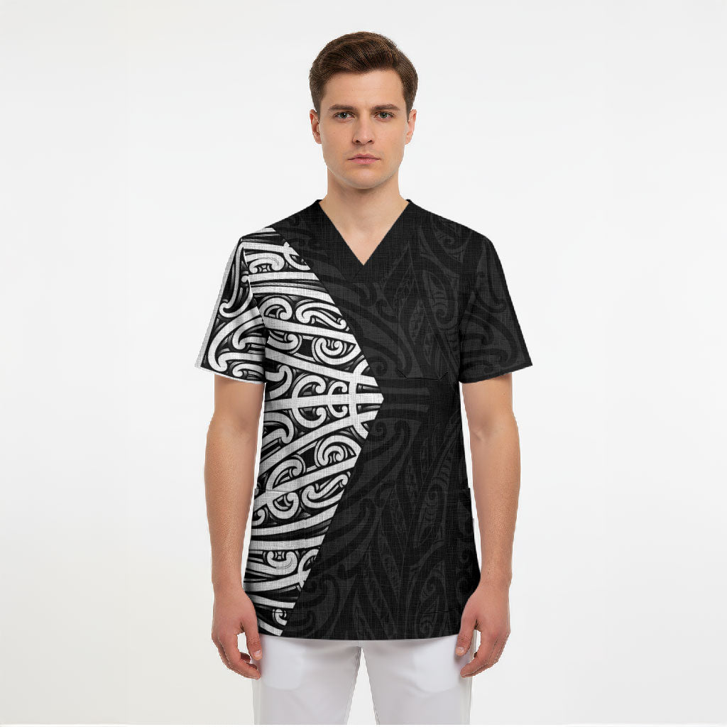 Black New Zealand Puhoro Maori Tattoo Scrub Top