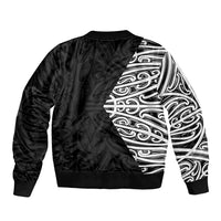 Black New Zealand Puhoro Maori Tattoo Sleeve Zip Bomber Jacket