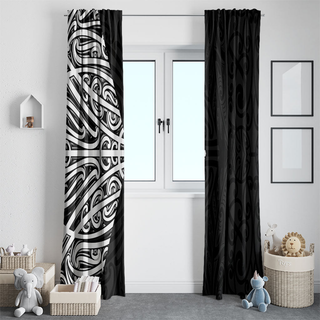 Black New Zealand Puhoro Maori Tattoo Window Curtain