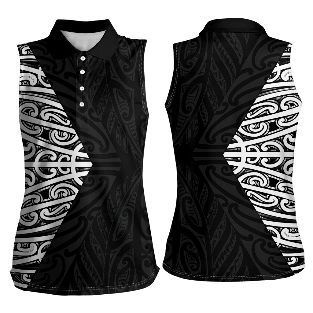 Black New Zealand Puhoro Maori Tattoo Women Sleeveless Polo Shirt