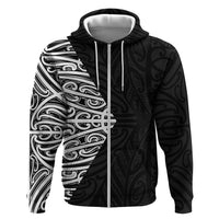 Black New Zealand Puhoro Maori Tattoo Zip Hoodie