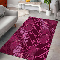 Pink Aloha Hawaii Area Rug Hawaiian Kakau Ohia Lehua Lei - Polynesian Pride