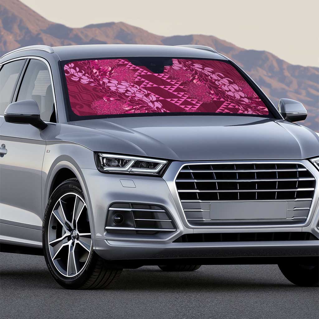 Pink Aloha Hawaii Auto Sun Shade Hawaiian Kakau Ohia Lehua Lei - Polynesian Pride