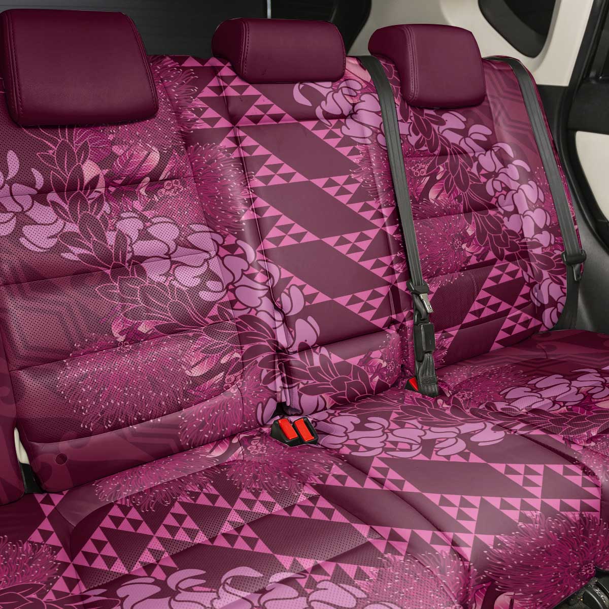 Pink Aloha Hawaii Back Car Seat Cover Hawaiian Kakau Ohia Lehua Lei - Polynesian Pride