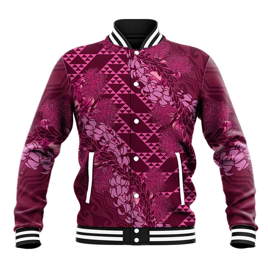 Pink Aloha Hawaii Baseball Jacket Hawaiian Kakau Ohia Lehua Lei - Polynesian Pride