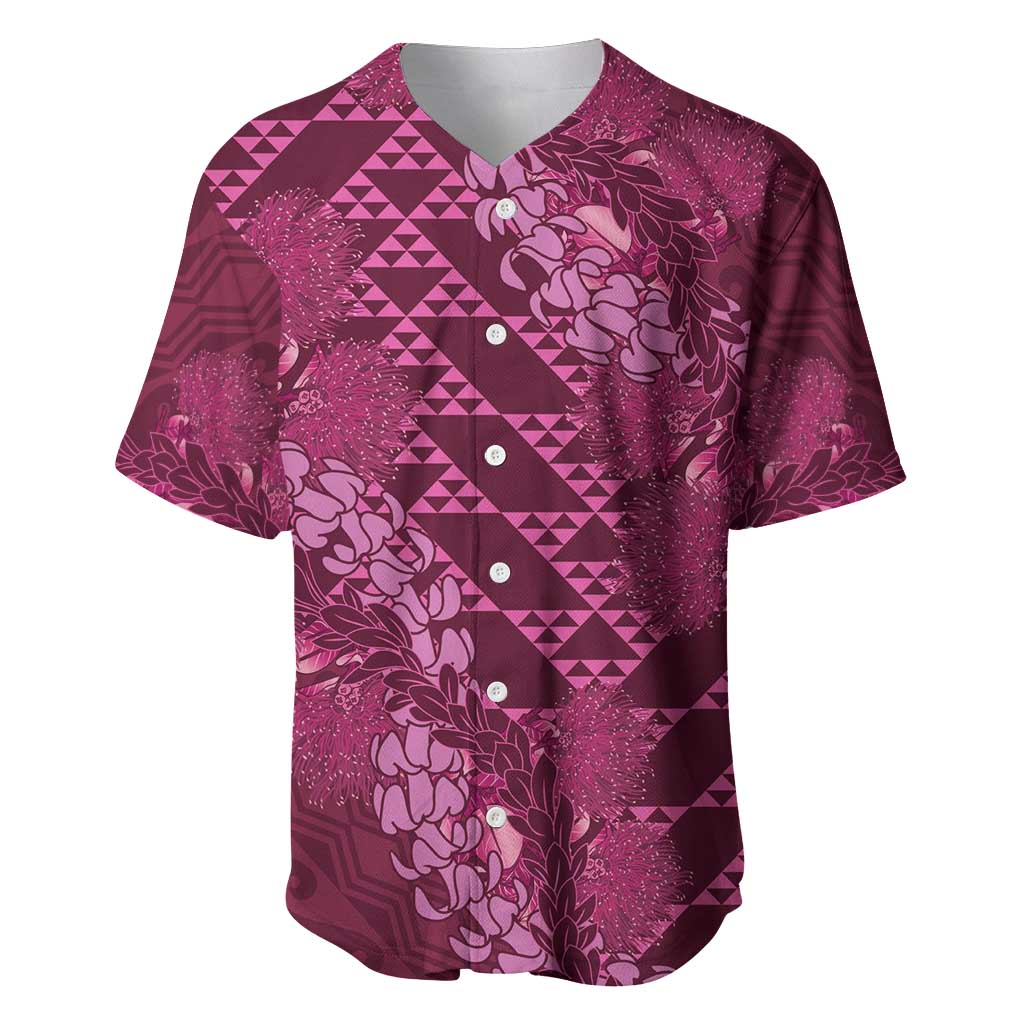 Pink Aloha Hawaii Baseball Jersey Hawaiian Kakau Ohia Lehua Lei - Polynesian Pride