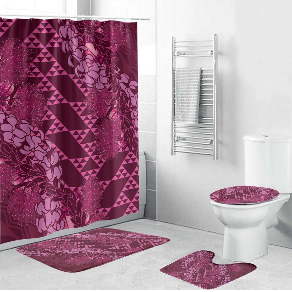 Pink Aloha Hawaii Bathroom Set Hawaiian Kakau Ohia Lehua Lei - Polynesian Pride