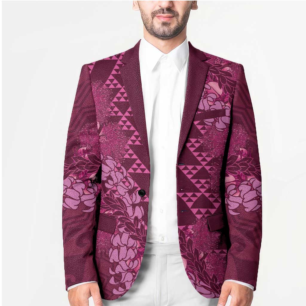 Pink Aloha Hawaii Blazer Hawaiian Kakau Ohia Lehua Lei LT14 - Polynesian Pride