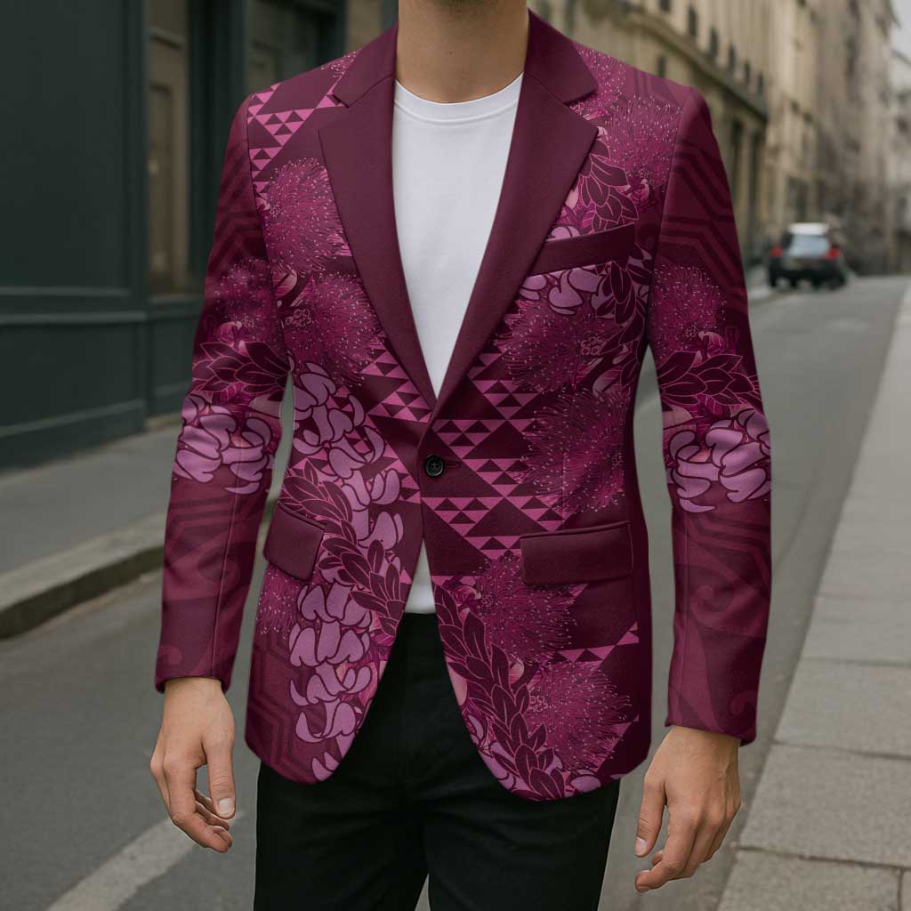 Pink Aloha Hawaii Blazer Hawaiian Kakau Ohia Lehua Lei LT14 - Polynesian Pride