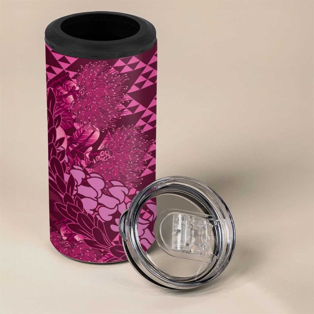 Pink Aloha Hawaii 4 in 1 Can Cooler Tumbler Hawaiian Kakau Ohia Lehua Lei - Polynesian Pride