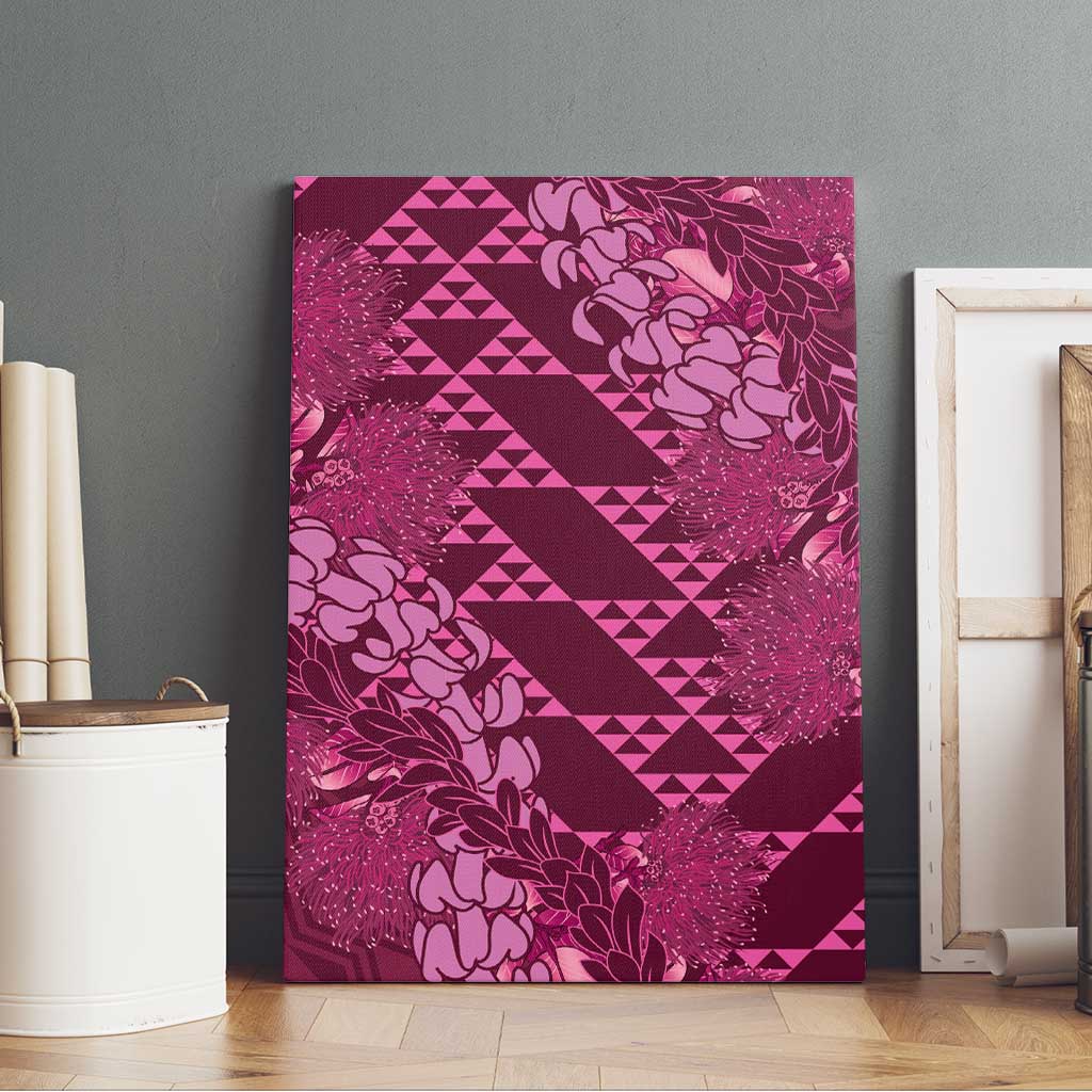 Pink Aloha Hawaii Canvas Wall Art Hawaiian Kakau Ohia Lehua Lei - Polynesian Pride