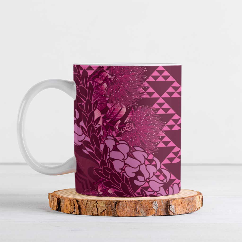 Pink Aloha Hawaii Ceramic Mug Hawaiian Kakau Ohia Lehua Lei - Polynesian Pride