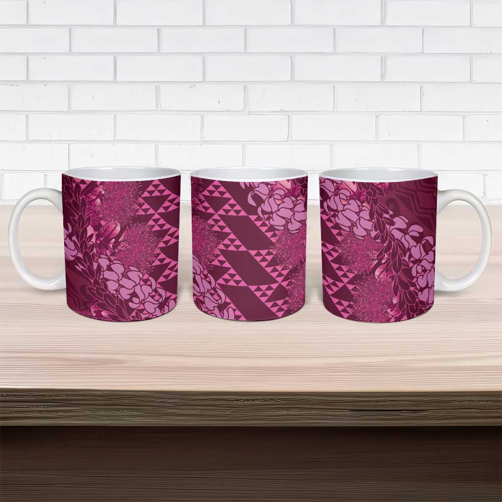 Pink Aloha Hawaii Ceramic Mug Hawaiian Kakau Ohia Lehua Lei - Polynesian Pride