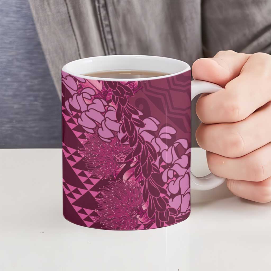 Pink Aloha Hawaii Ceramic Mug Hawaiian Kakau Ohia Lehua Lei - Polynesian Pride