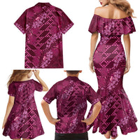 Pink Aloha Hawaii Family Matching Mermaid Dress and Hawaiian Shirt Hawaiian Kakau Ohia Lehua Lei - Polynesian Pride