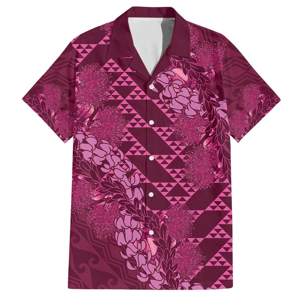 Pink Aloha Hawaii Family Matching Off Shoulder Short Dress and Hawaiian Shirt Hawaiian Kakau Ohia Lehua Lei - Polynesian Pride