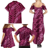 Pink Aloha Hawaii Family Matching Summer Maxi Dress and Hawaiian Shirt Hawaiian Kakau Ohia Lehua Lei - Polynesian Pride