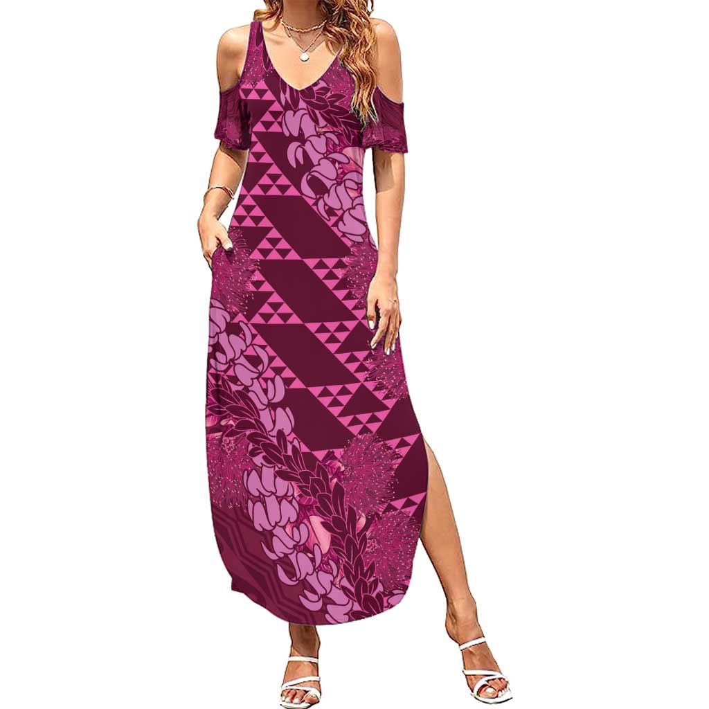 Pink Aloha Hawaii Family Matching Summer Maxi Dress and Hawaiian Shirt Hawaiian Kakau Ohia Lehua Lei - Polynesian Pride