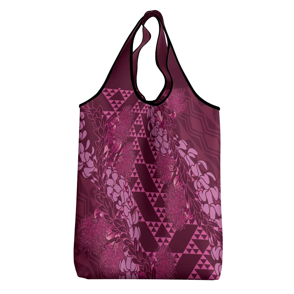 Pink Aloha Hawaii Grocery Bag Hawaiian Kakau Ohia Lehua Lei - Polynesian Pride