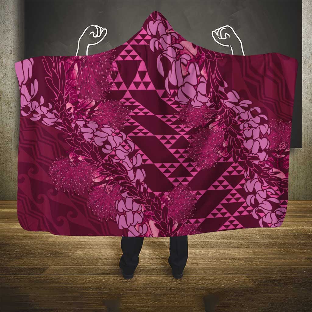 Pink Aloha Hawaii Hooded Blanket Hawaiian Kakau Ohia Lehua Lei - Polynesian Pride