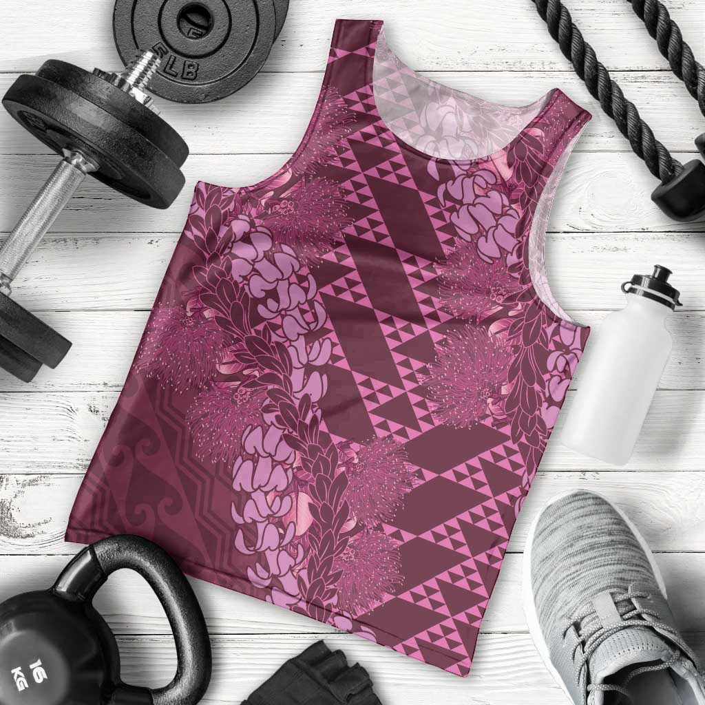 Pink Aloha Hawaii Men Tank Top Hawaiian Kakau Ohia Lehua Lei - Polynesian Pride