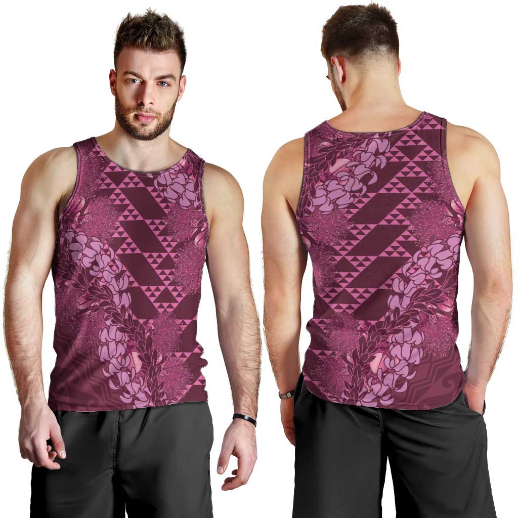 Pink Aloha Hawaii Men Tank Top Hawaiian Kakau Ohia Lehua Lei - Polynesian Pride