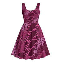 Pink Aloha Hawaii Midi Dress Hawaiian Kakau Ohia Lehua Lei - Polynesian Pride