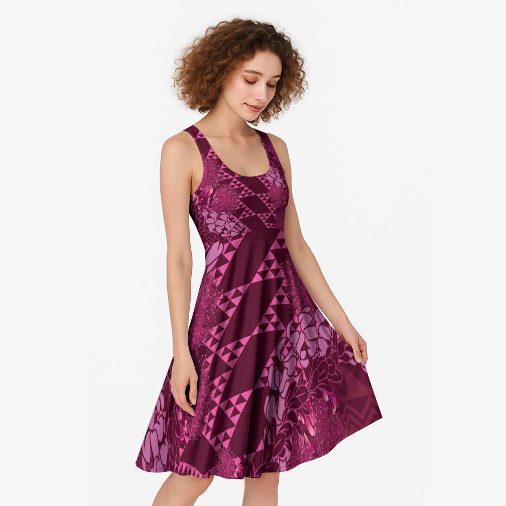 Pink Aloha Hawaii Midi Dress Hawaiian Kakau Ohia Lehua Lei - Polynesian Pride