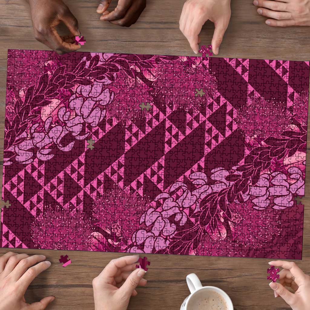 Pink Aloha Hawaii Puzzle Hawaiian Kakau Ohia Lehua Lei - Polynesian Pride