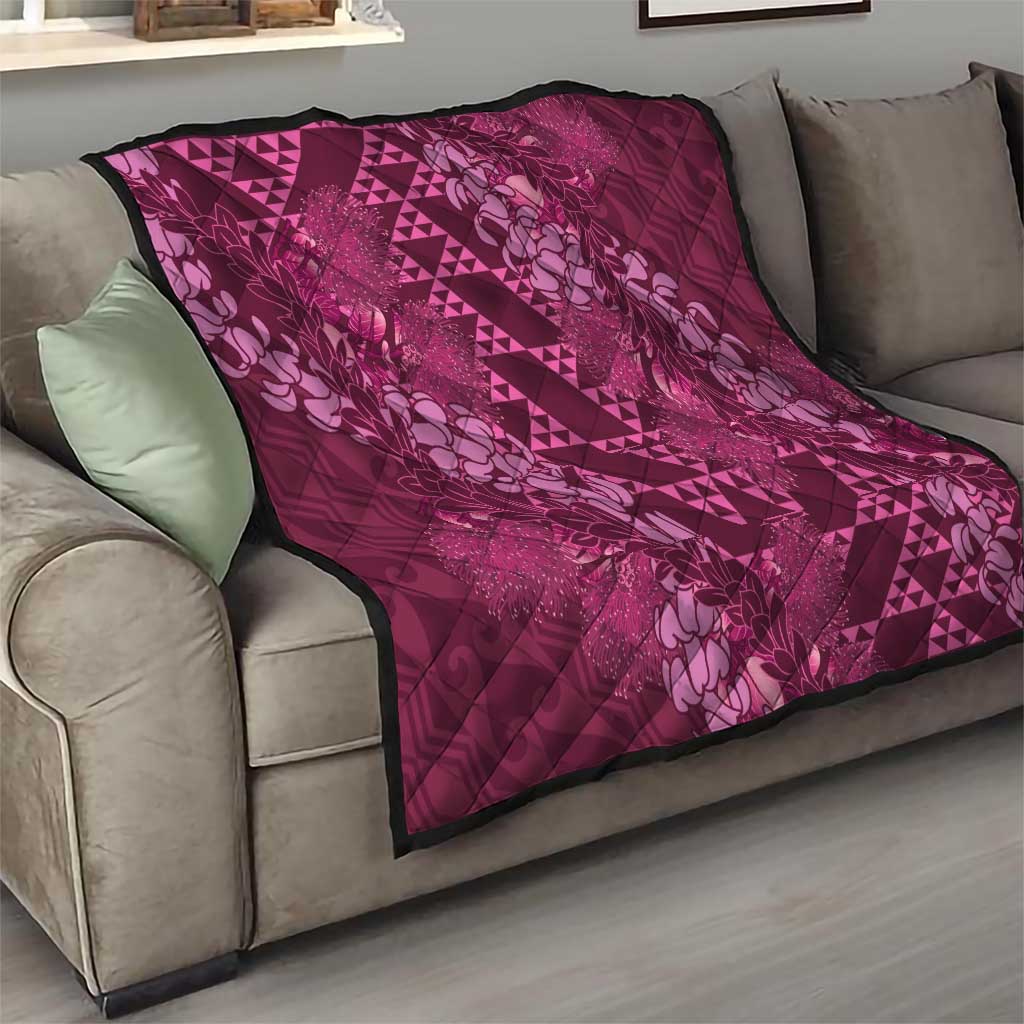 Pink Aloha Hawaii Quilt Hawaiian Kakau Ohia Lehua Lei - Polynesian Pride
