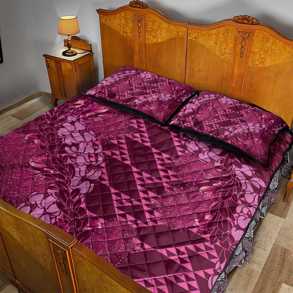 Pink Aloha Hawaii Quilt Bed Set Hawaiian Kakau Ohia Lehua Lei - Polynesian Pride