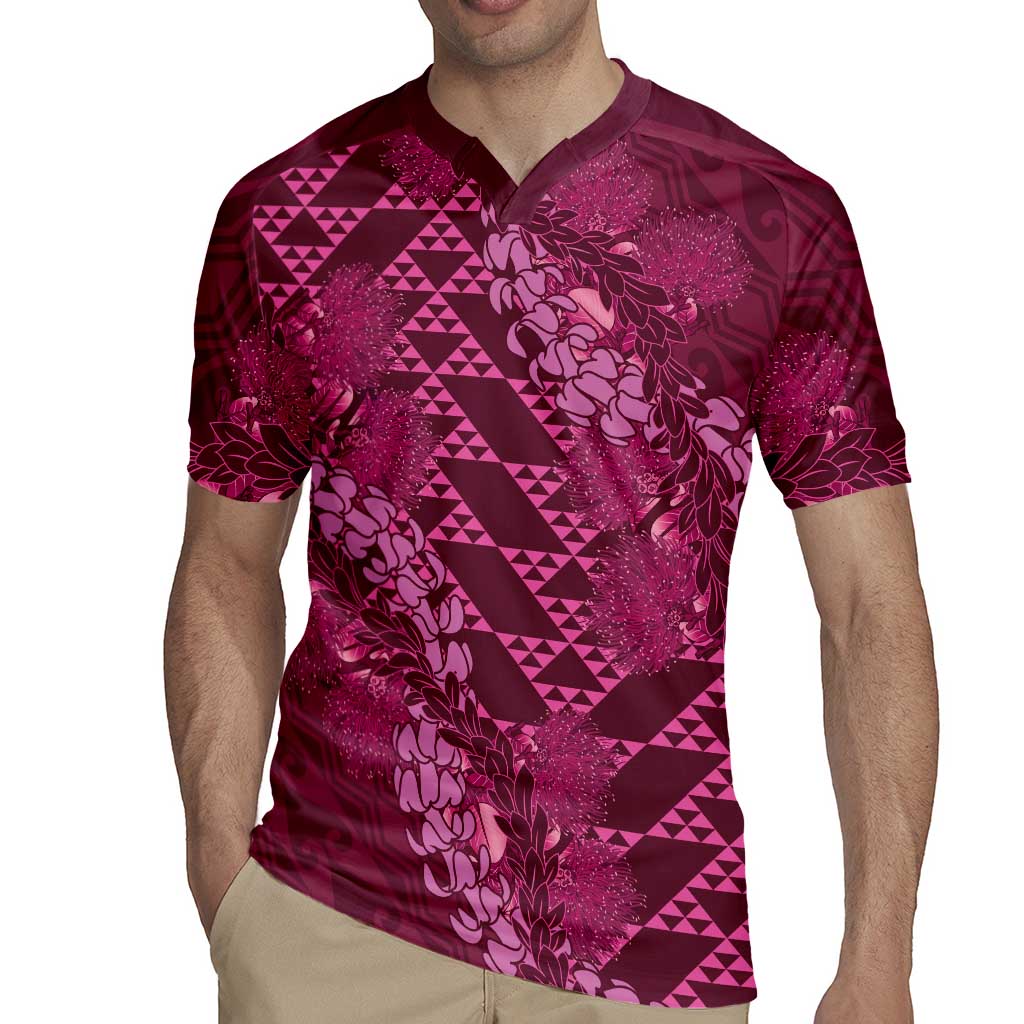 Pink Aloha Hawaii Rugby Jersey Hawaiian Kakau Ohia Lehua Lei - Polynesian Pride