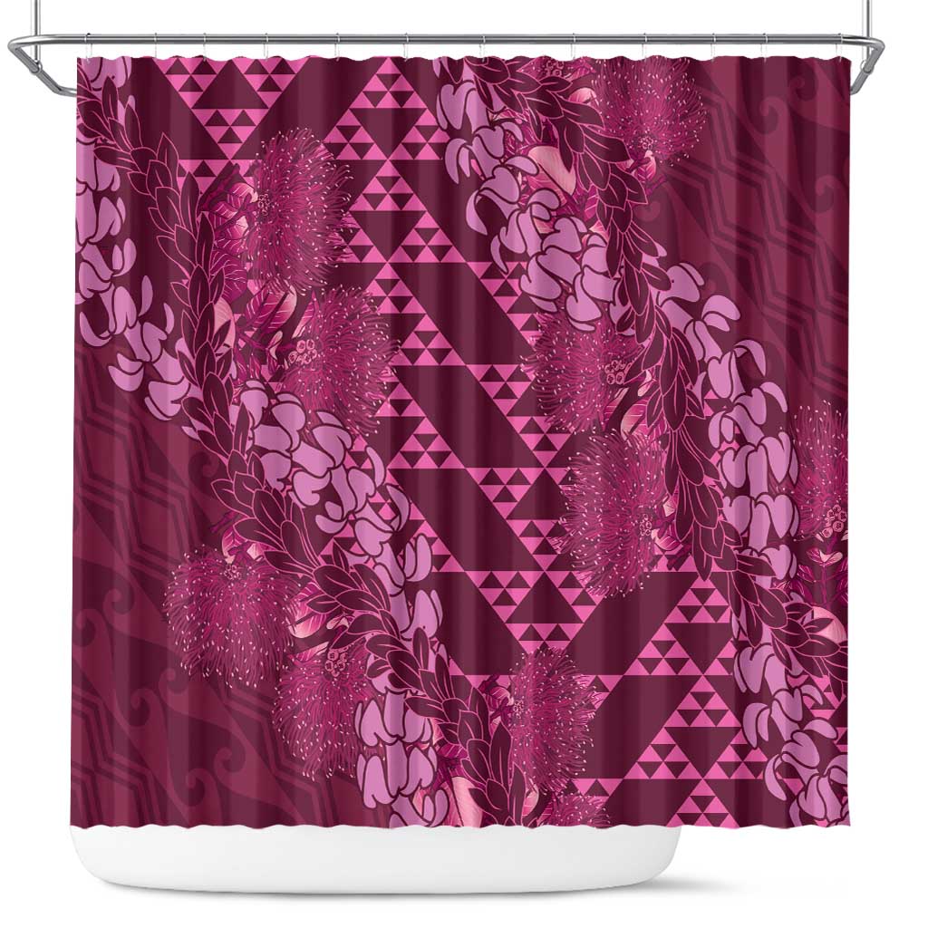 Pink Aloha Hawaii Shower Curtain Hawaiian Kakau Ohia Lehua Lei - Polynesian Pride