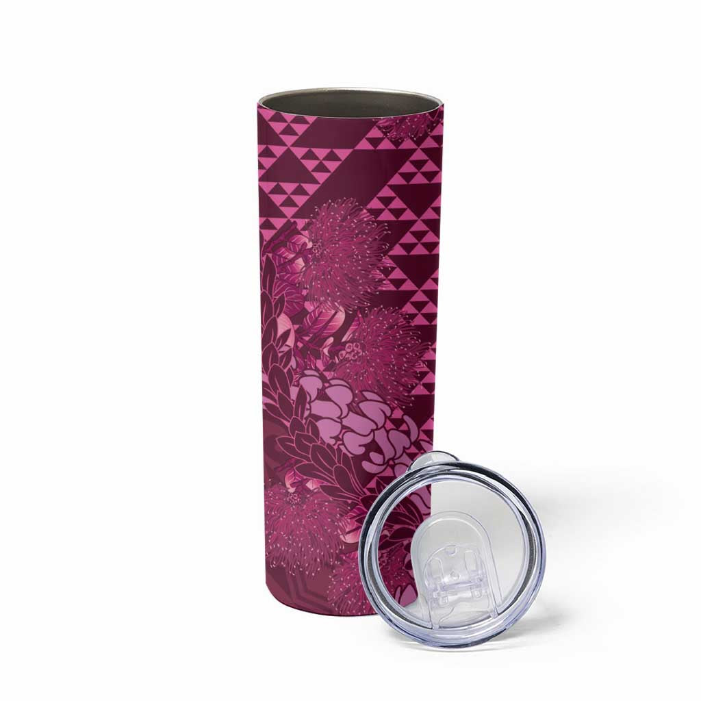 Pink Aloha Hawaii Skinny Tumbler Hawaiian Kakau Ohia Lehua Lei - Polynesian Pride