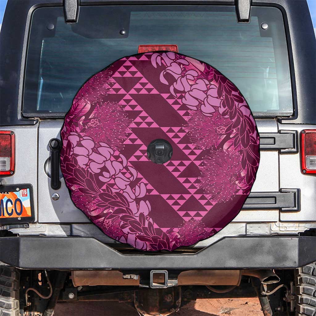 Pink Aloha Hawaii Spare Tire Cover Hawaiian Kakau Ohia Lehua Lei - Polynesian Pride