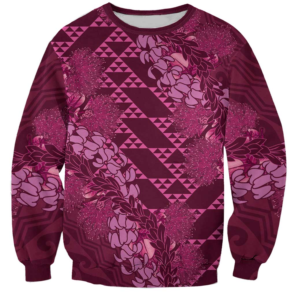 Pink Aloha Hawaii Sweatshirt Hawaiian Kakau Ohia Lehua Lei - Polynesian Pride