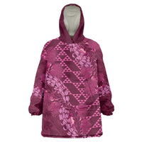 Pink Aloha Hawaii Wearable Blanket Hoodie Hawaiian Kakau Ohia Lehua Lei - Polynesian Pride