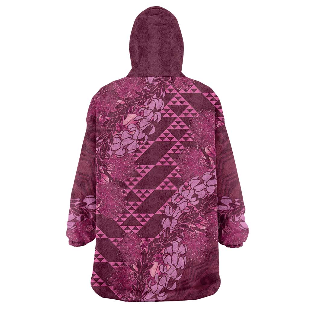 Pink Aloha Hawaii Wearable Blanket Hoodie Hawaiian Kakau Ohia Lehua Lei - Polynesian Pride