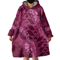 Pink Aloha Hawaii Wearable Blanket Hoodie Hawaiian Kakau Ohia Lehua Lei - Polynesian Pride